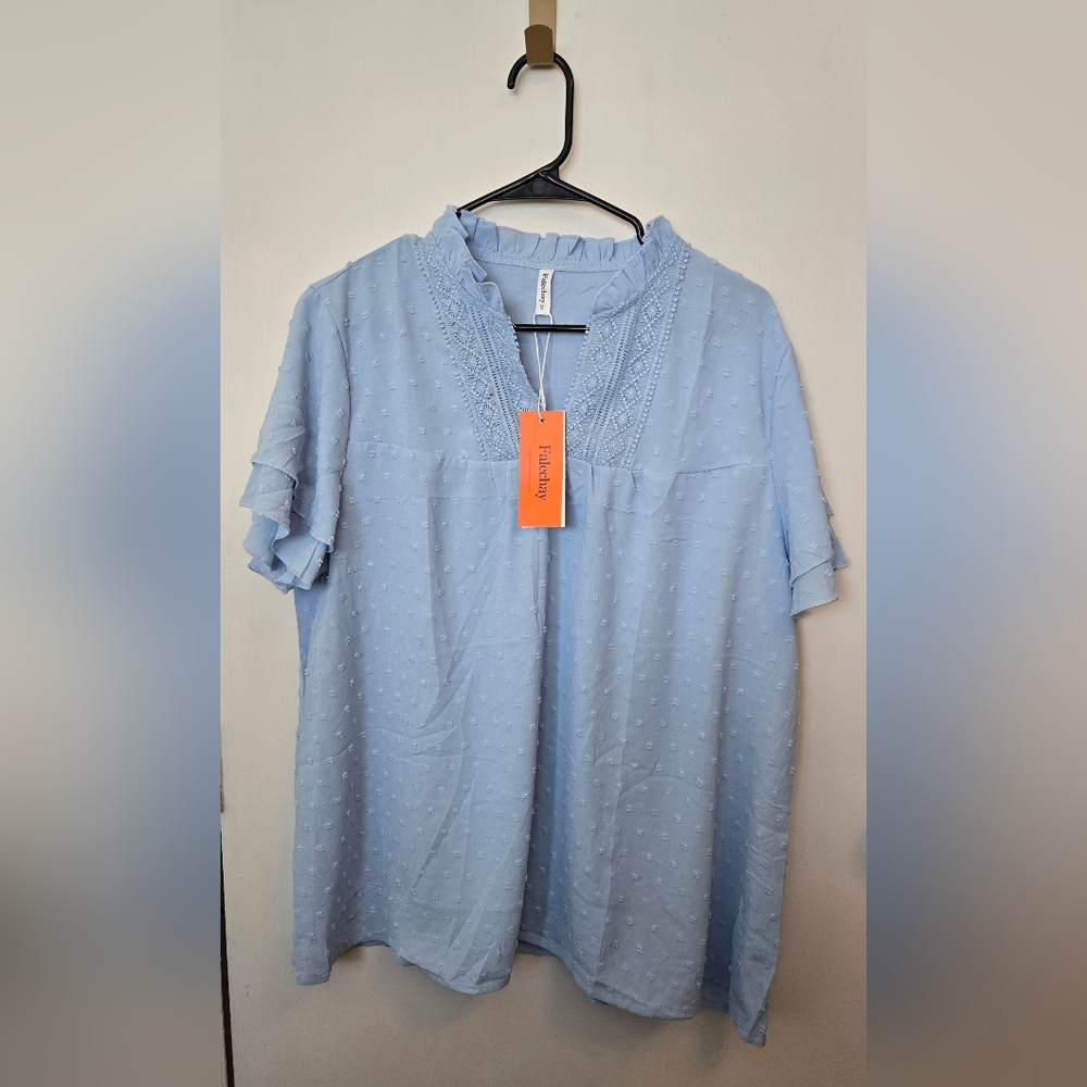 237. Falechay Light Blue Lace Trim Blouse